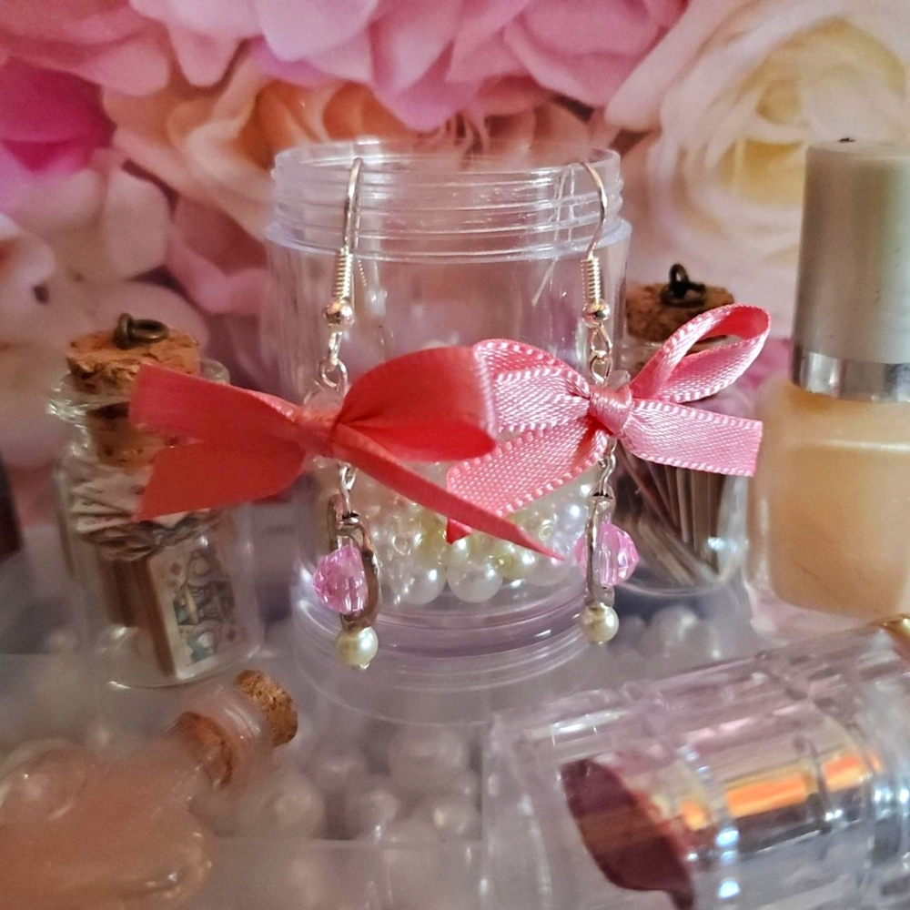 Pink Bow & Pearl Earrings 💕🎀 - handmade
